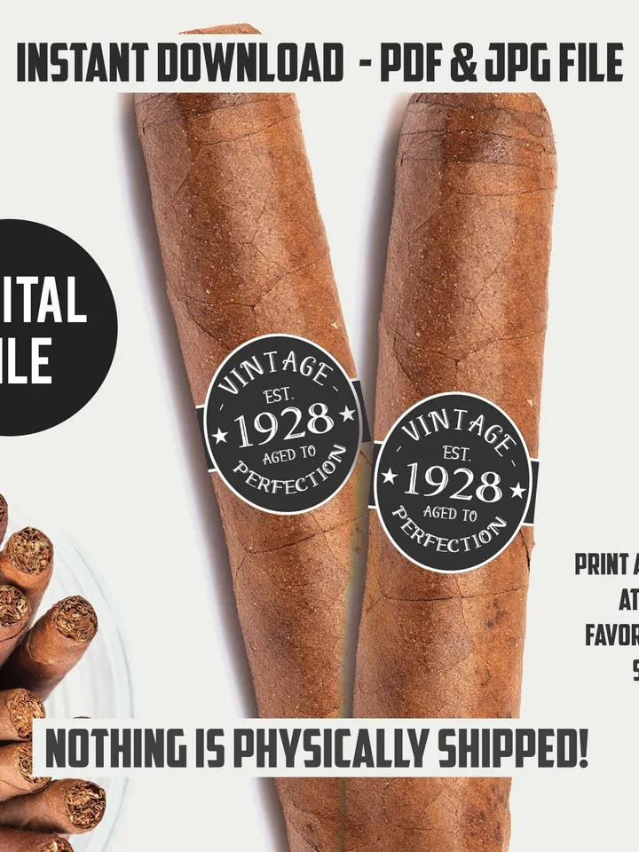 Cigar Labels 95th Birthday Cigar Band, Cheers to 95 years Cigar Labels, Men Cigar Party, 1928 Vintage cigar band or twix bar decoration