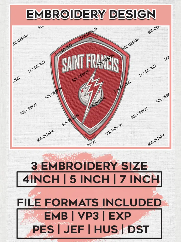 NCAA St. Francis PA Red Flash Team Logo Embroidery Design Files, NCAA St. Francis PA Red Flash Machine Embroidery, NCAA Teams, 3 sizes, NCAA Machine embroidery designs, Digital Download