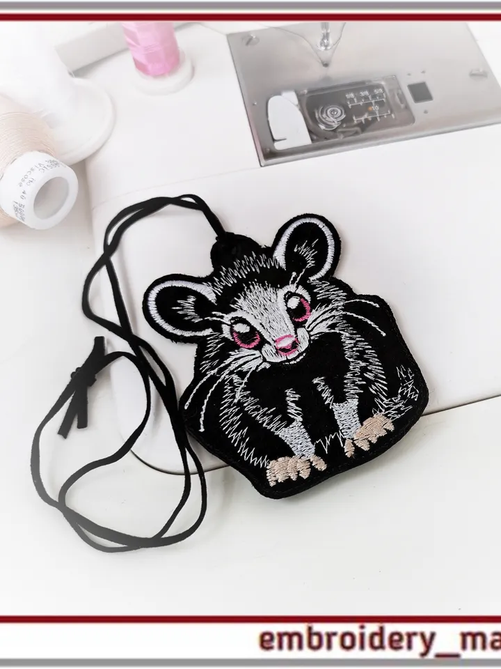 In The Hoop patch with cute Opossum and classic Machine embroidery design