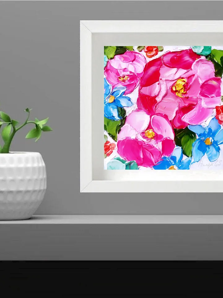 Peony Painting Floral Original Art Impasto Oil Painting Flower Small Art  by ArtProkopaloSv