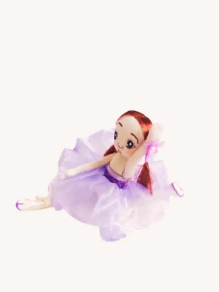 Handmade Textile Ballerina Doll – Purple Chiffon Dress, Moveable Arms & Legs-10.2 in
