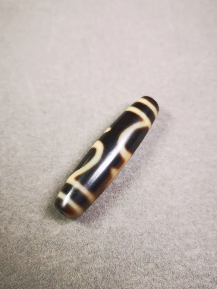 Gandhanra Antique Tibetan Dzi Bead, Ritual Vase Dzi Bead( 1.93" * 0.51"), Aquarius Dzi,Protective Amulet For Longevity