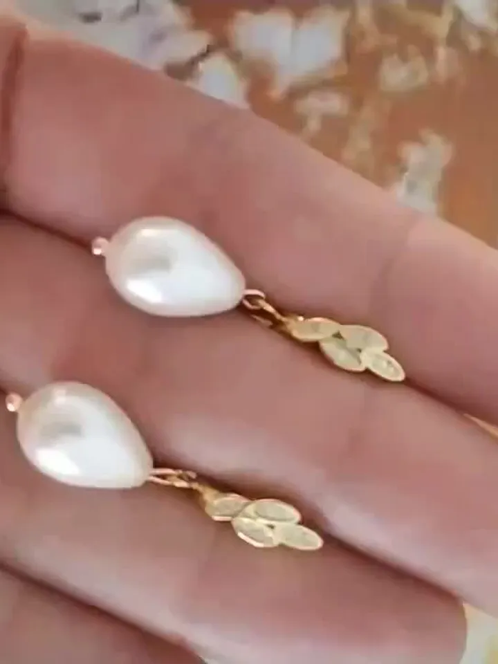 Pearl Gold Boho Wedding Earrings, CZ Boho Bridal Earrings, Statement Wedding Jewelry, Vintage Wedding Earrings, Rose Gold Teardrop Earrings