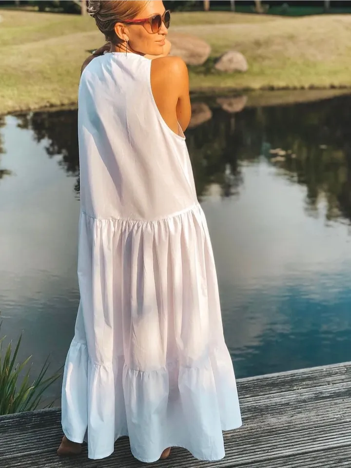 Long Cotton Oversized Summer White Dress | Pink Dress Long | Resort Wear Dress | Elegant Summer Loose Dress | Classy Summer Dress Big