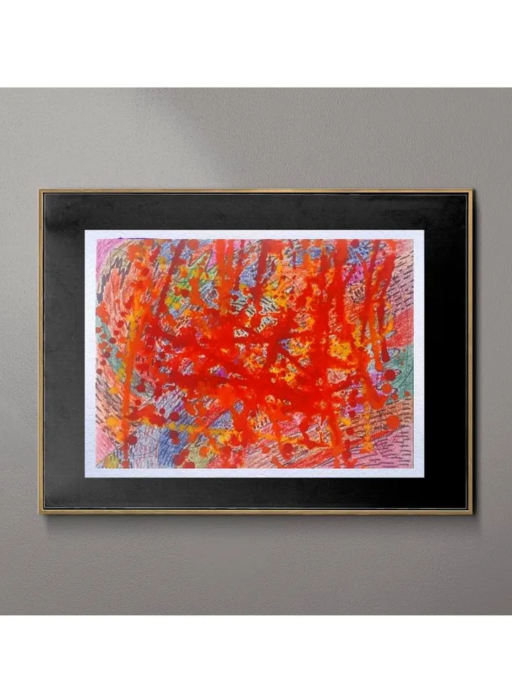Abstract Art In jackson Pollock Style, Vibrant And Colorful Painting Mixed Media