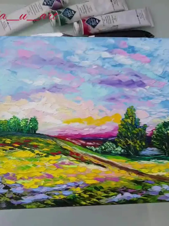 Tuscany Painting Landscape Original Art Sunflower Wall Art Impasto Oil Painting