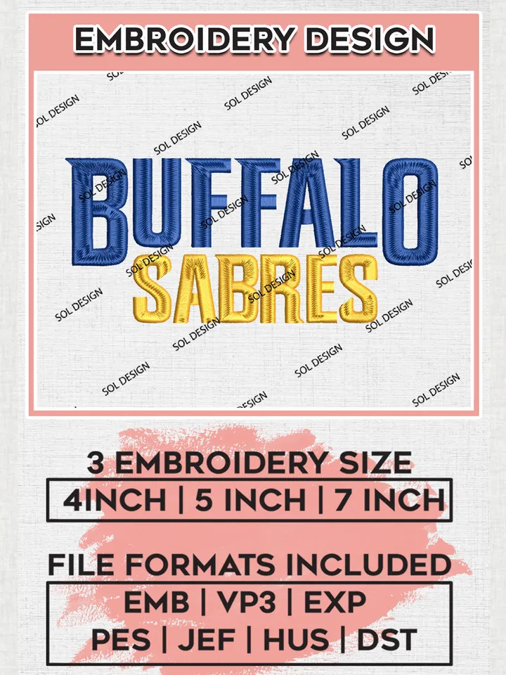 Buffalo Sabres Hockey Team Wordmark Logo Embroidery Design, NHL Buffalo Sabres Logo Embroidery Files, Hockey Team Machine Embroidery, Machine Embroidery Design