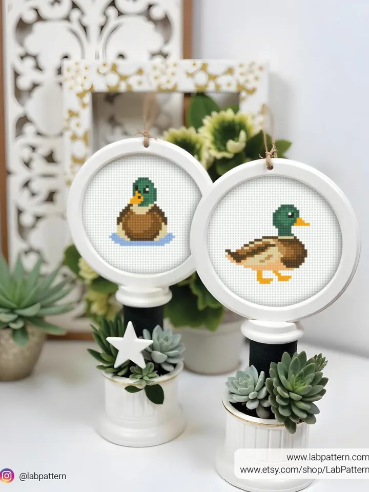 Bundle Mallard Duck cross stitch pattern, Set of 3 Mallard Duck pattern, Tiny, bird, beginner counted, modern chart, DIY, small, instant PDF