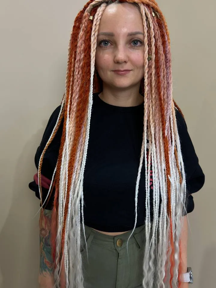 Dreads, ginger braids, Goat curls
