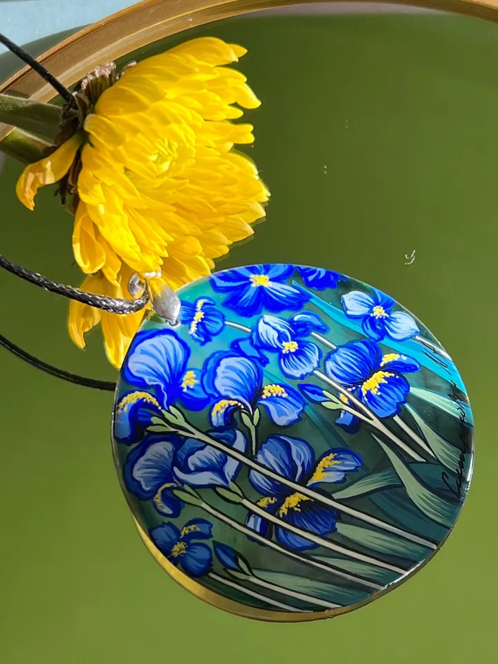 Irises by Van Gogh Pendant: Celebrate Art and Beauty with Our Exquisite Handcrafted Necklace and Sophisticated Accessory for Any Occasion