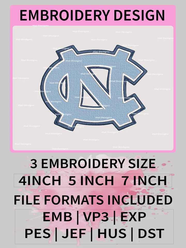 NCAA North Carolina Tar Heels Embroidery File, 3 Sizes, 6 Formats, NCAA Machine Embroidery Design, NCAA Logo, NCAA Teams