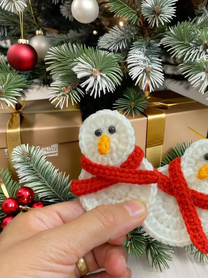 Easy Crochet Snowman Pattern - Nordic Yarn Art  For New Year Home Decor - Little Snowman with Scarf