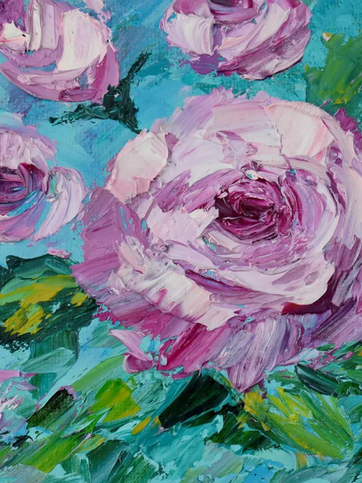 Roses oil painting Small artwork Original Art 6 by 6 inch Pink Flowers art by Juliya JC