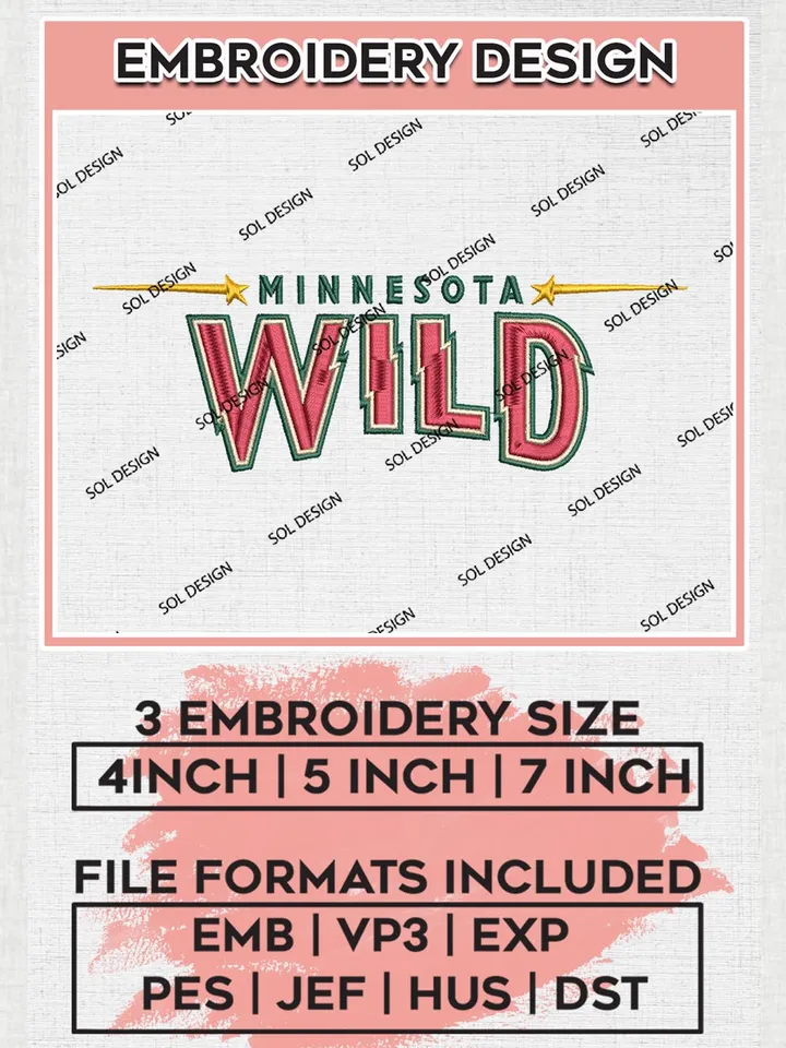 NHL Minnesota Wild Wordmark Logo Embroidery Files, NHL Minnesota Wild Machine Embroidery Designs, NHL Embroidery Designs, NHL Machine Embroidery Designs, Digital Download