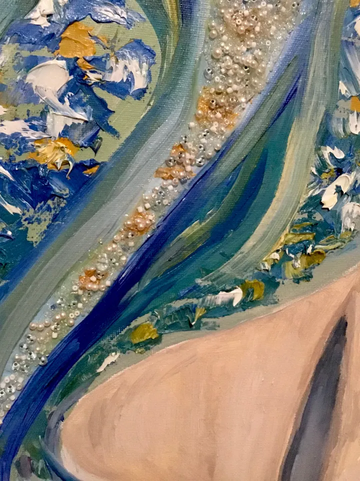 Purity - original oil painting on large canvas,rhinestones decorated, woman in daisies,impasto oil painting,home decoration,woman in daisies