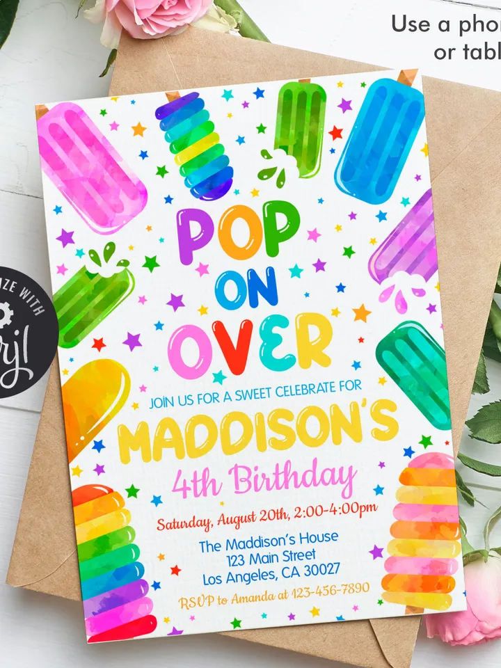 Popsicle Birthday Invitation Summer Party Invitation Girl Popsicle Birthday Party Invitation Instant Download Editable Template Digital File