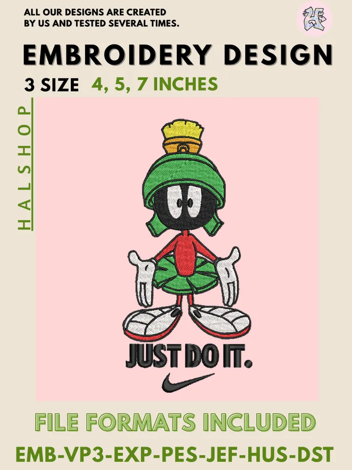 Marvin the Martian x Nike Machine Embroidery Design – Looney Tunes Cartoon Digital Embroidery File 👽