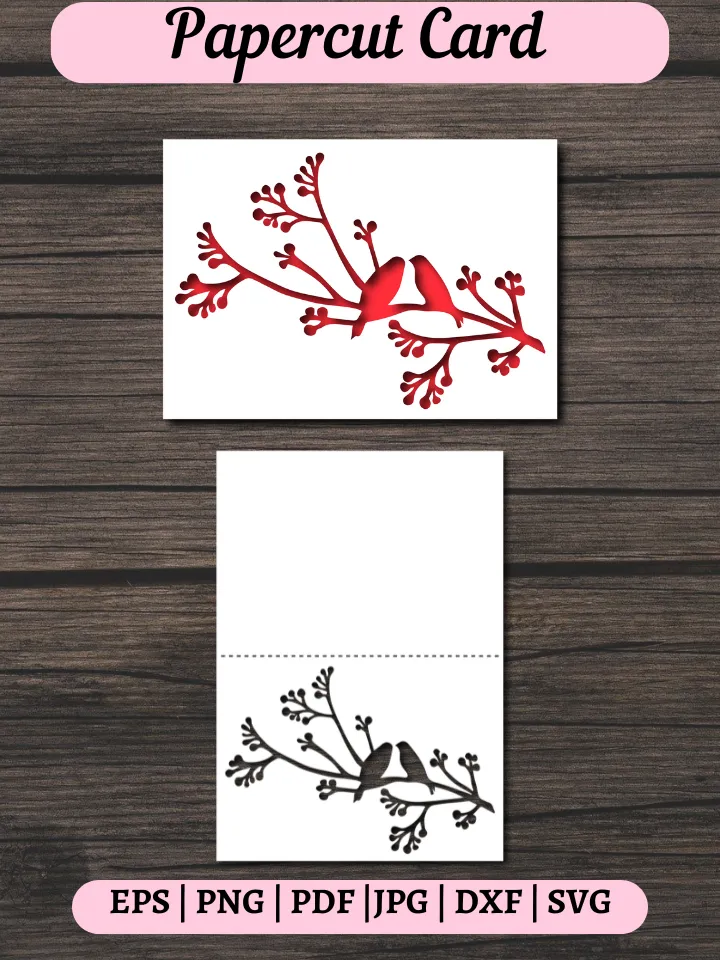 Birds Paper Cut Card svg, Papercut for Cricut, paper bird template