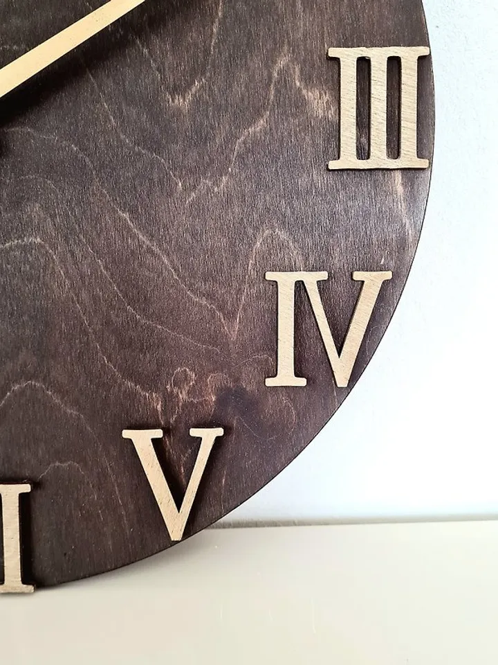 Wooden art wall clock Minimalist clock Large brown clock Silent clock 3D numbers