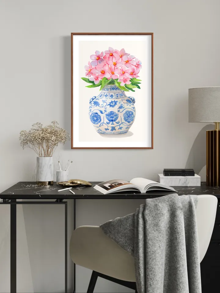 Chinoiserie Watercolor Vase Art Print Blue And White Porcelain Vase Ginger Jar Wall Art Farmhouse Decor Housewarming Gift Vintage Wall Art