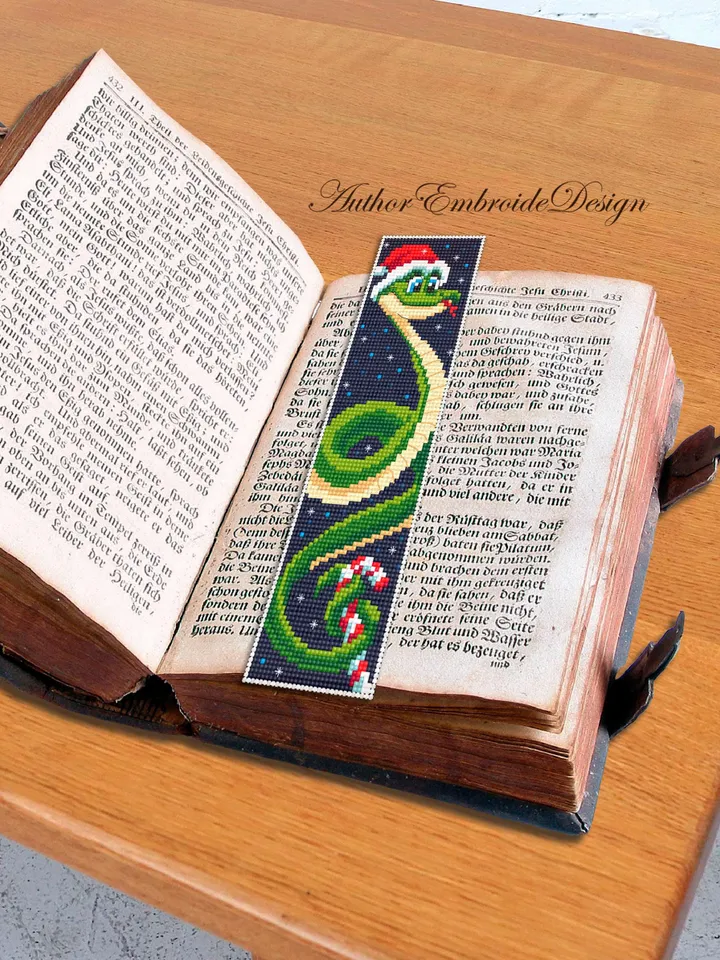 Christmas bookmark cross stitch pattern PDF download Cute snake cross stitch chart, Snake bookmark pattern digital PDF, Happy new year #B359