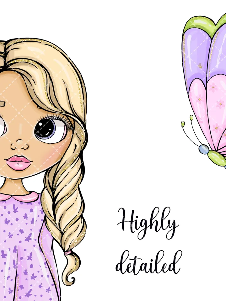 Inspire Easter Girl Clipart, Girl with Bunny Clipart, Spring Girl Clipart, Various Hair Color Girl, Doll Planner Stickers, Easter Doll Clipart