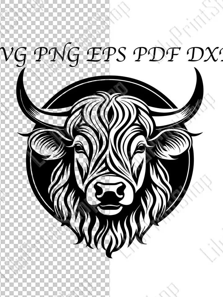 Highland cow svg, cow head сnc, svg, farm animal cut file for Cricut Silhouette, bull head eps, farm life png, dxf, pdf. Instant download