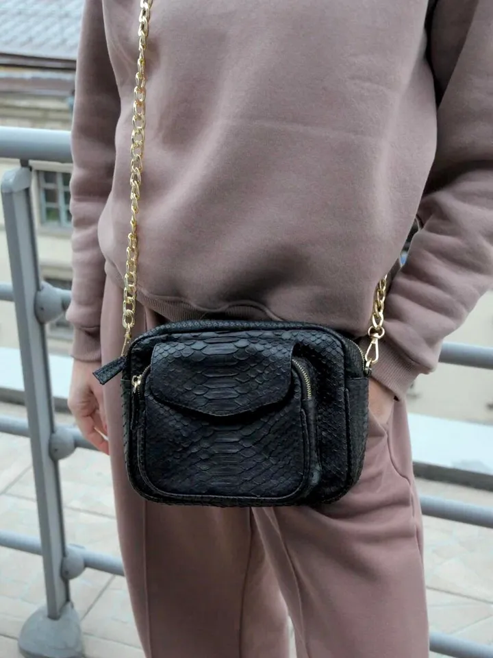 Genuine python skin crossbody sport bag with pocket | designer women leather handbag | snakeprint bag | crossbody purse | gift for her