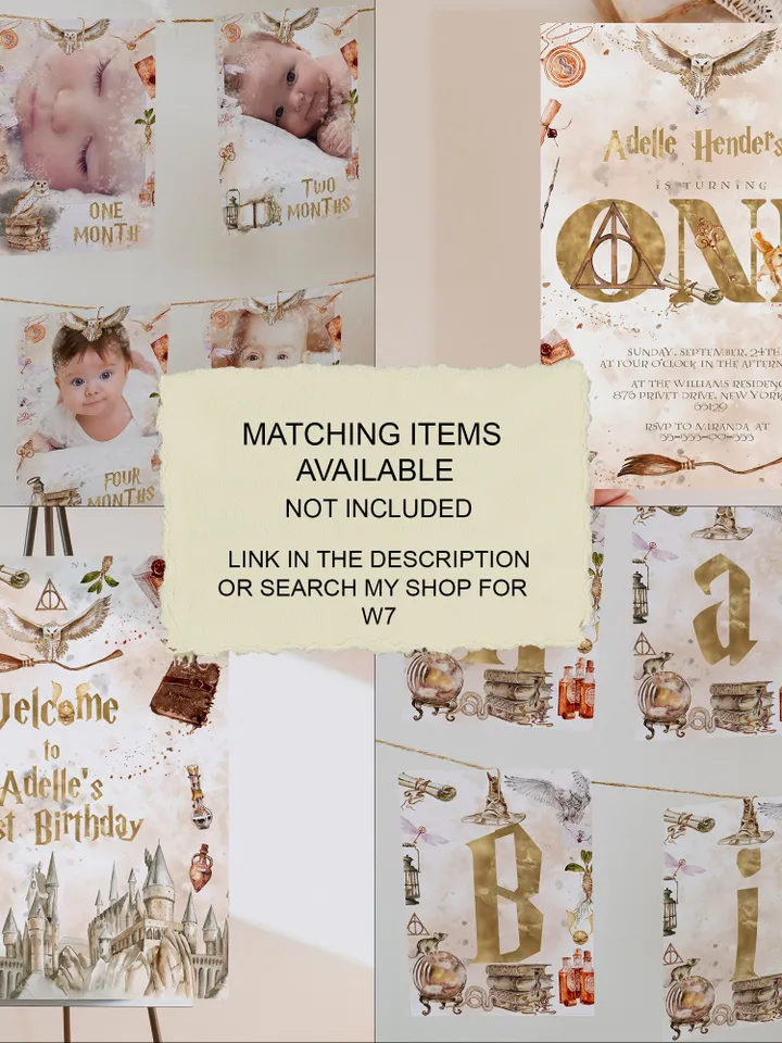 The Chosen One Birthday Party; Monthly Banner Wizard Birthday Party; Magic School 1st Birthday; Editable Wizarding World Photo Banner; W7