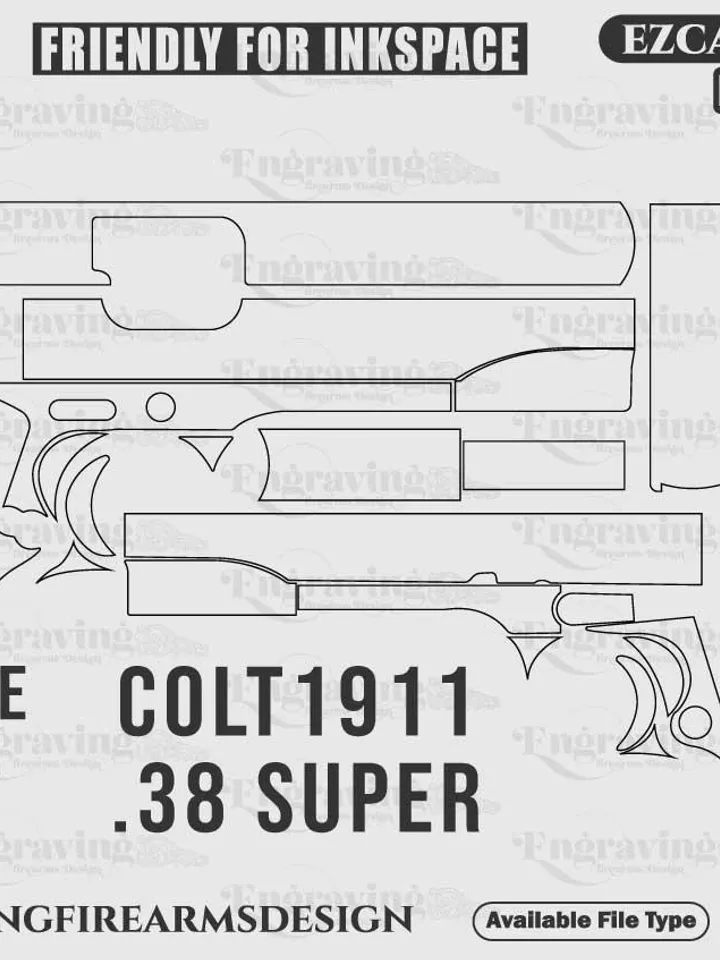 Colt1911 38 super svg design,lasercut,laserengraving,fiberlaser,engravingfiles,laserpattern,engravingdesign,engravingpattern,metalart