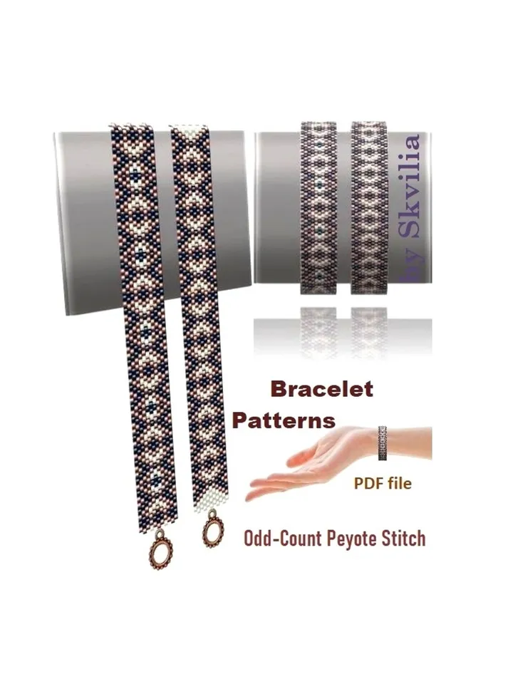 Cuff Bracelet Odd Count Peyote Stitch, Bead Patterns Bracelet, Miyuki Delica, Czech beads Preciosa, Instant Download