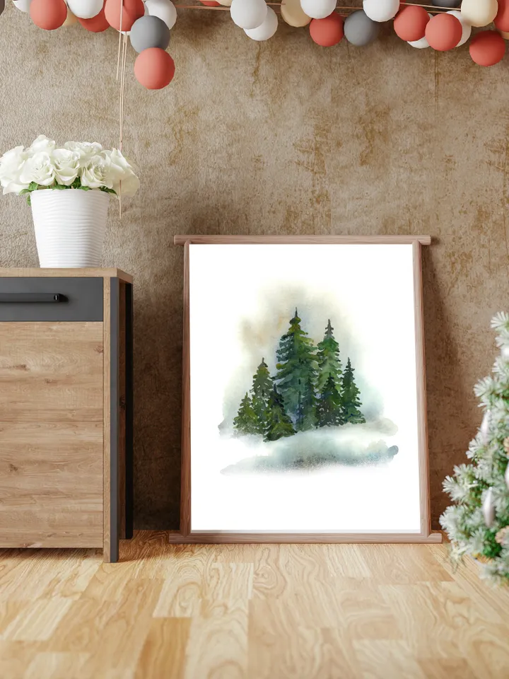 Christmas Tree Print, Christmas Printable Art, Snow Winter Large Poster,Printable Art ,Evergreen Foster, Winter Scene Poster Winter Wall Art