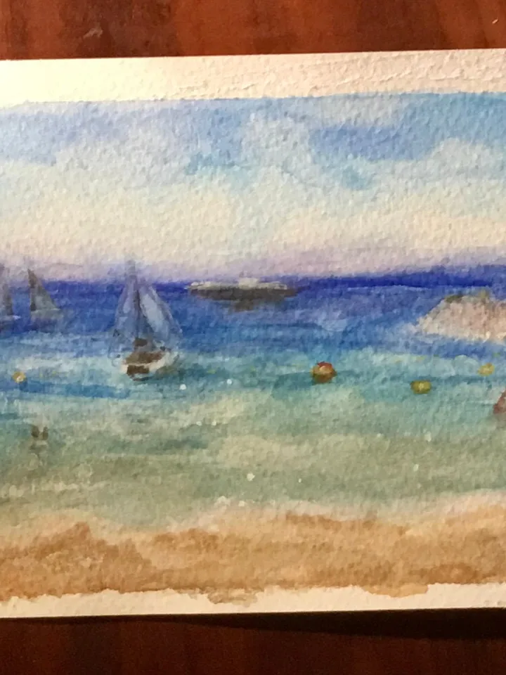 Tenerife Panoramic seascape,Las vistas beach,original watercolour painting,ocean,beach painting,boats painting,watercolour gifts.