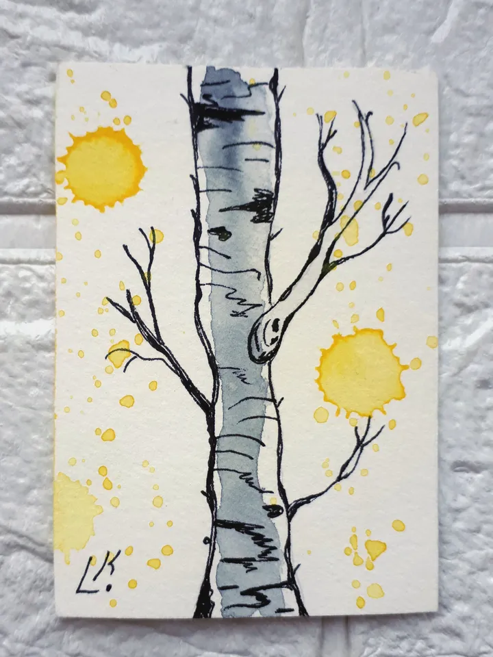 Original ACEO Birch Tree Painting, Watercolor Art Collectible
