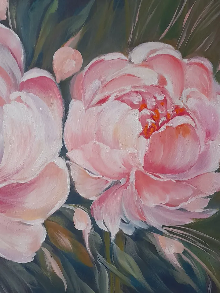 Pink peony oil painting, Peony flower oil painting 61 x 43 cm