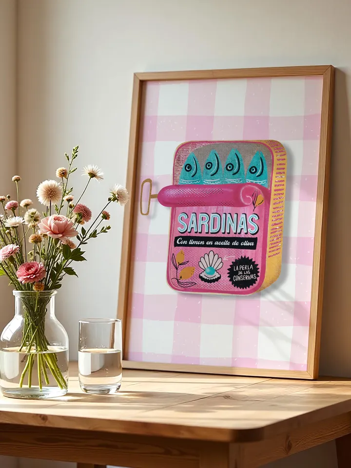 Sardines Print Sardine Tin Vintage Poster Retro Sardine Wall Art Fish Print Eclectic Wall Art Colorful Kitchen Art Maximalist Poster Digital