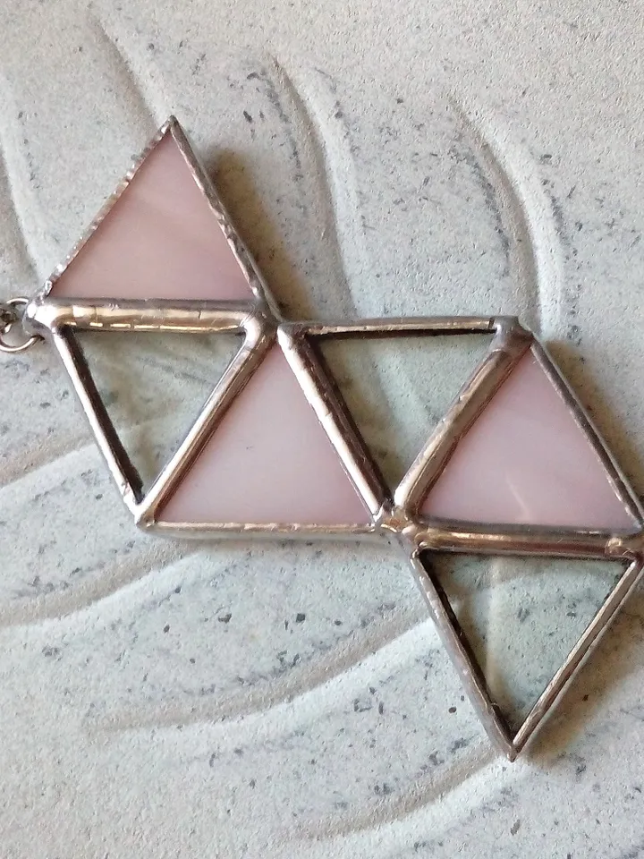Glass geometric pendant, Origami pink necklace, triangular necklace, stained glass cute necklace, transparent pendant