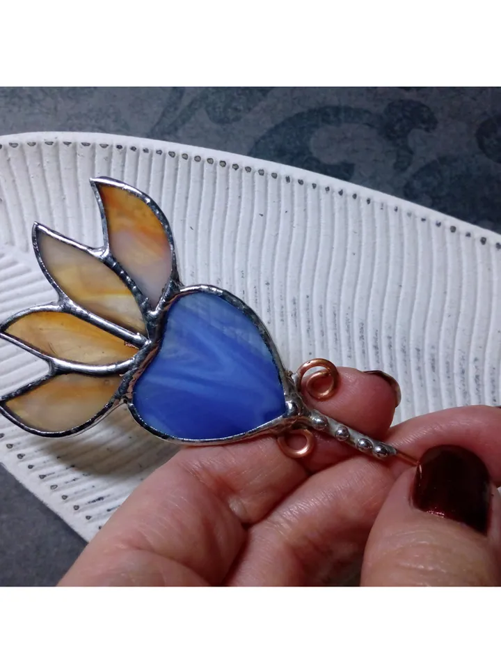 Garden art, Glass flower, lotus, lilie suncatcher, nature Stained glass, Orange flower, flower pot pole