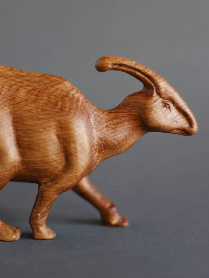 Wooden hand carved dinosaur parasaurolophus