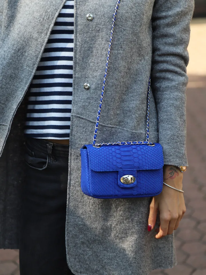 Royal Blue Crossbody Bag Genuine Python Skin | Adjustable Chain Classy Elegant Bright Blue Crossbody Small Lady Summer Bag | Python Purse