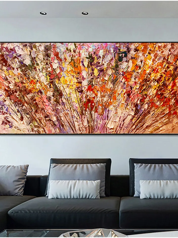 Impasto Floral Painting, Textured Abstract Art, Colorful Wall Art, 3D Canvas Art, Modern Art, Large Wall Decor, Panoramic Art, Home Decor