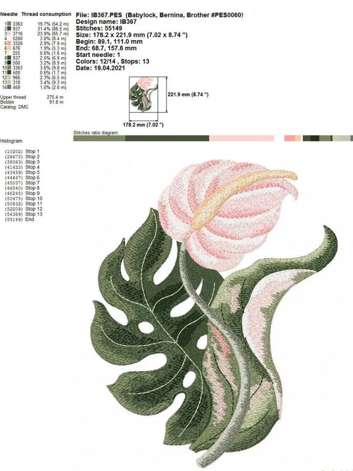 Tropical bouquet machine embroidery design applique pattern digital embroidery pattern home andclothing décor embroidery motif floral design