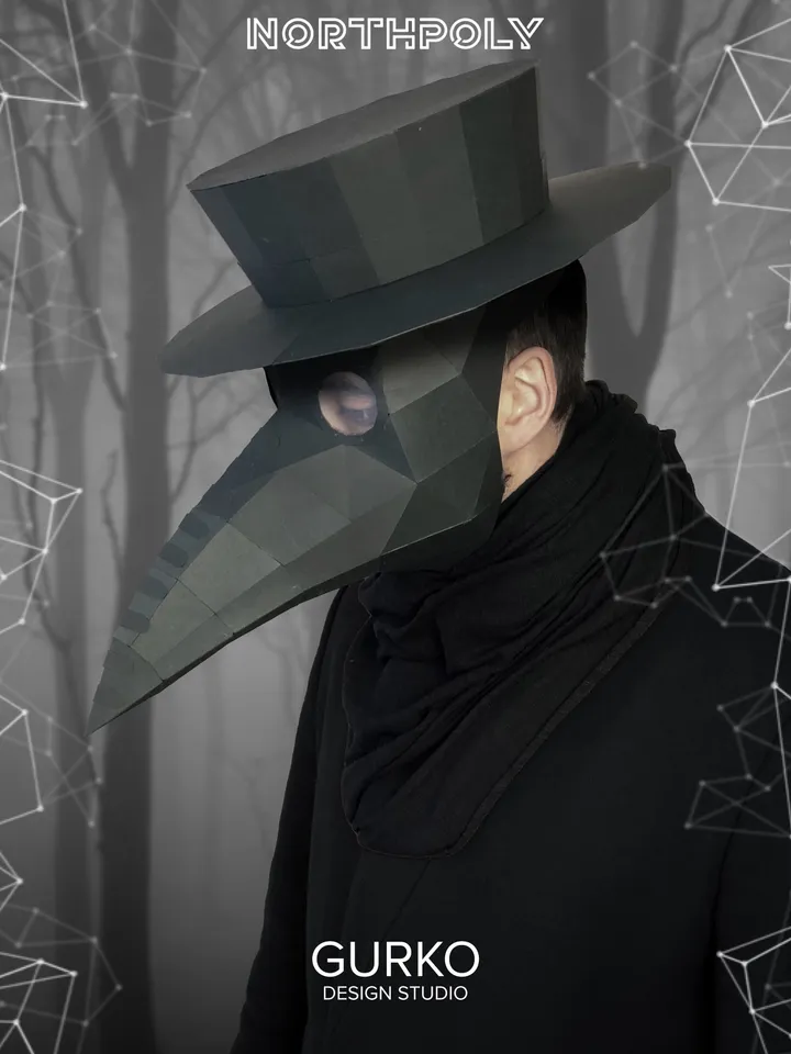 Papercraft Mask Of Plague Doctor, Digital Template, PDF Download, Gurko, 3D Low Poly Animal Mask, DIY Origami, Pepakura, Paper Mask, Costume