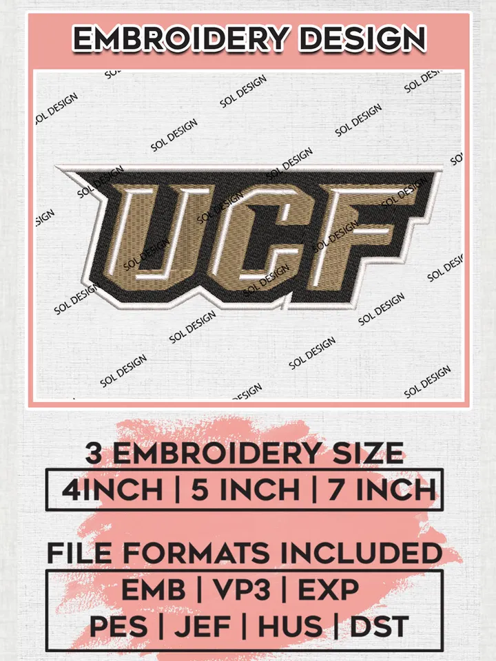 UCF Knights NCAA College Team Logo Embroidery Design Files, NCAA UCF Knights Machine Embroidery, NCAA Teams, 3 sizes, NCAA Machine embroidery designs, Digital Download