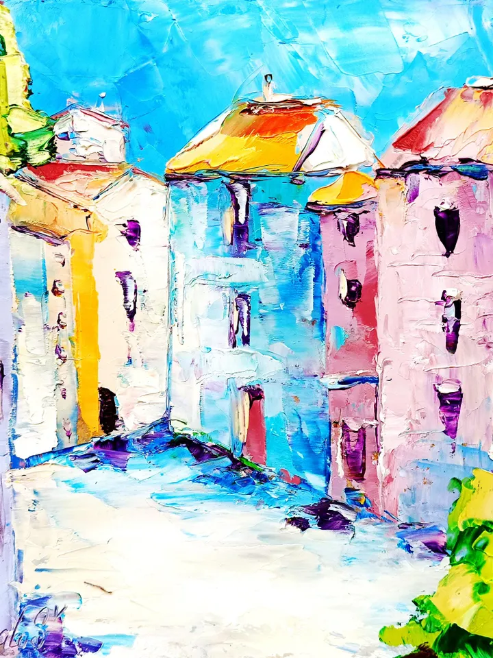 Italian Houses Oil Painting Cinque Terre Cityscape Original Art Italy Wall Art Decor Travel Gifts 8 x 8 by ArtProkopaloSv