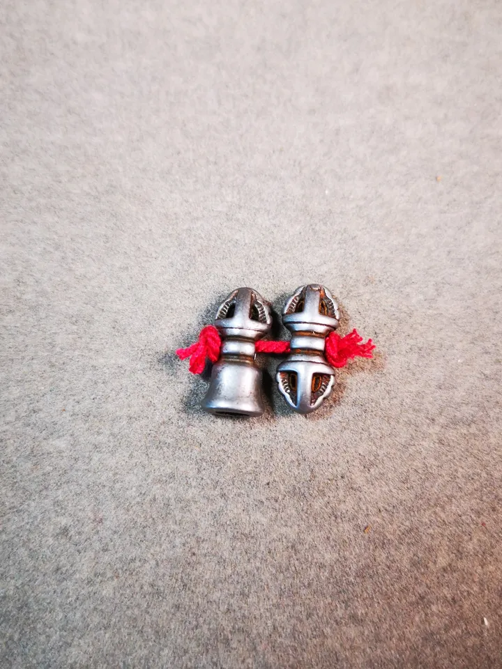 Gandhanra Handmade Tibetan Amulet Pendant,Mini Vajra and Dorje Bell, Mala Marker Bead Accessories, Made of Cold Iron