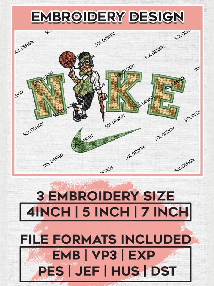 Nike Boston Celtics Machine Embroidery Designs, NBA Boston Celtics Embroidery Design Files, NBA Celtics Logo, NBA Machine Embroidery Designs, NBA Embroidery Designs, Digital Download