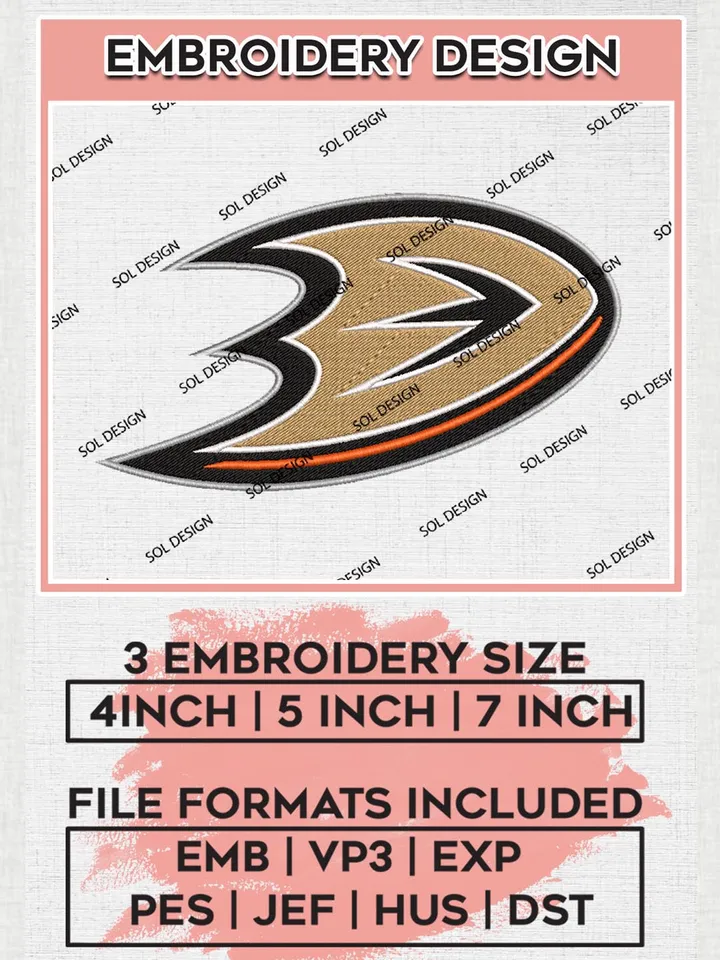 Anaheim Ducks Machine Embroidery Files, NHL Anaheim Ducks Embroidery Designs, NHL Anaheim Logo, NHL Embroidery Design, Hockey Team, Digital Download
