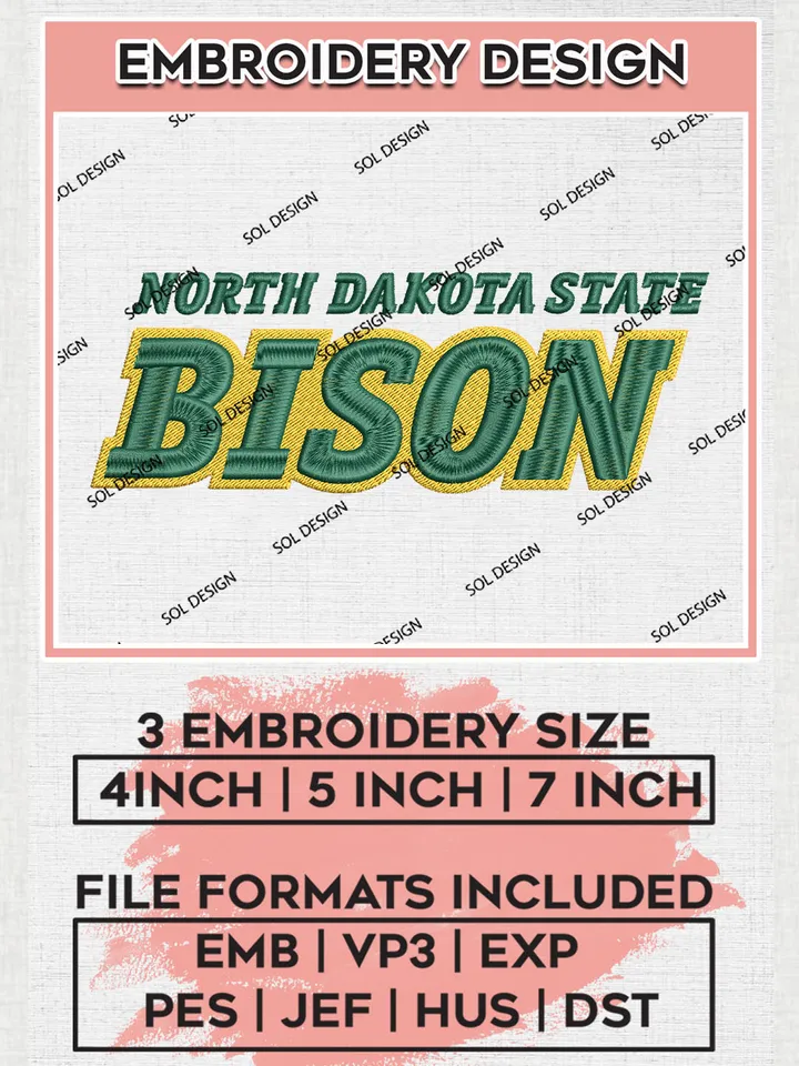 Collge Football Team North Dakota State Bison Writing Logo Embroidery Design Files, NCAA North Dakota State Bison Machine Embroidery, NCAA Teams, Game Day, 3 sizes, NCAA Machine embroidery designs, Digital Download