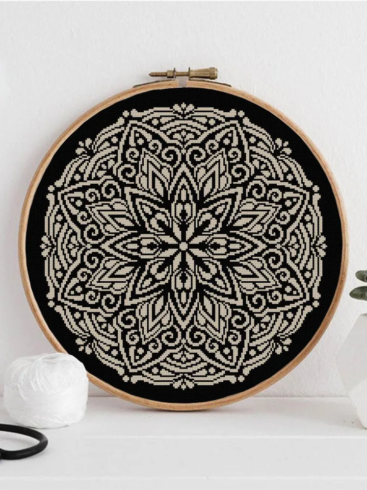 Flower mandala cross stitch pattern PDF download Mandala ornament cross stitch chart, Mandala pattern digital PDF, Mandala embroidery #M268